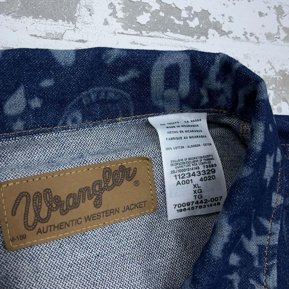 Wrangler Jacket Men XL Blue Denim Jean Deadfellaz AOP All Over Western Cowboy - Picture 5 of 14